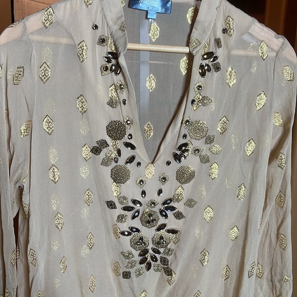 Hale Bob Beaded Sheer Silk Tunic Blouse Size Medium - Picture 2 of 9